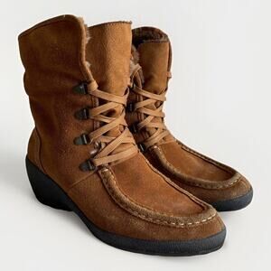 ISO Isotoner Vanessa Suede Leather Wedge Heel Boot Chestnut Brown Womens Size 8